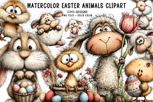 Watercolor Easter Animals clipart, an Illustration by CreationArt