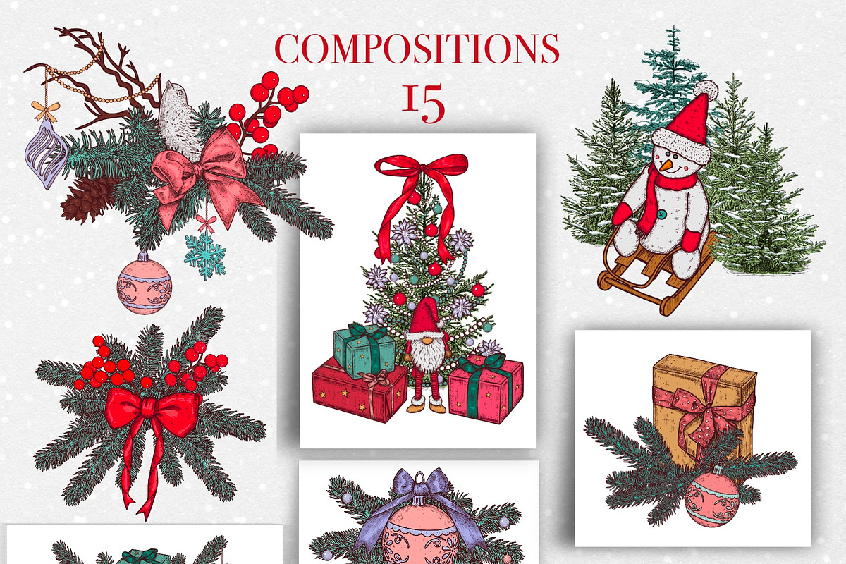 Christmas Vintage Vector Collection, a Seasonal Illustration by DiashaArt (Photo 3 of 17)