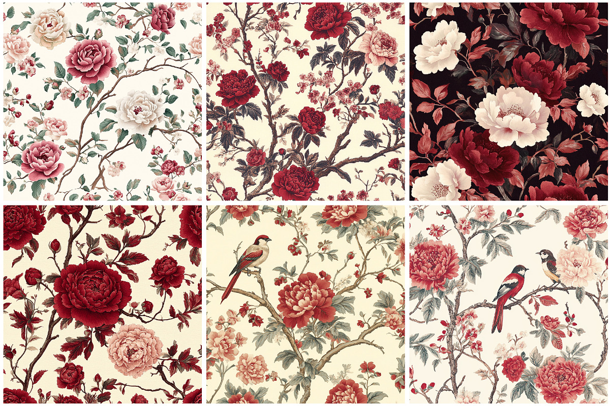 Red & White Chinoiserie Digital Pape, a Texture Graphic by CitraGraphics (Photo 2 of 9)