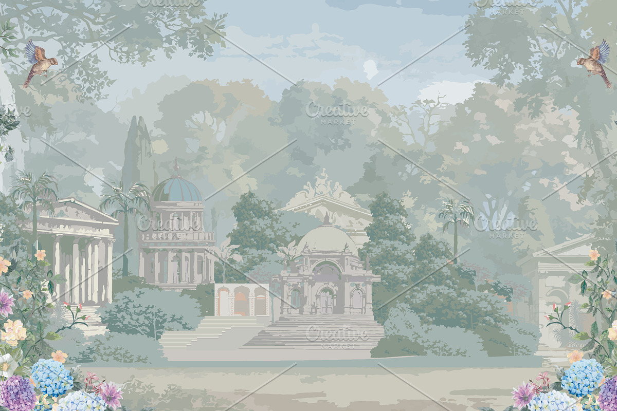 Hydrangea Garden Wallpaper Art, a Decorative Illustration by Mughal Wallpaper (Photo 3 of 3)