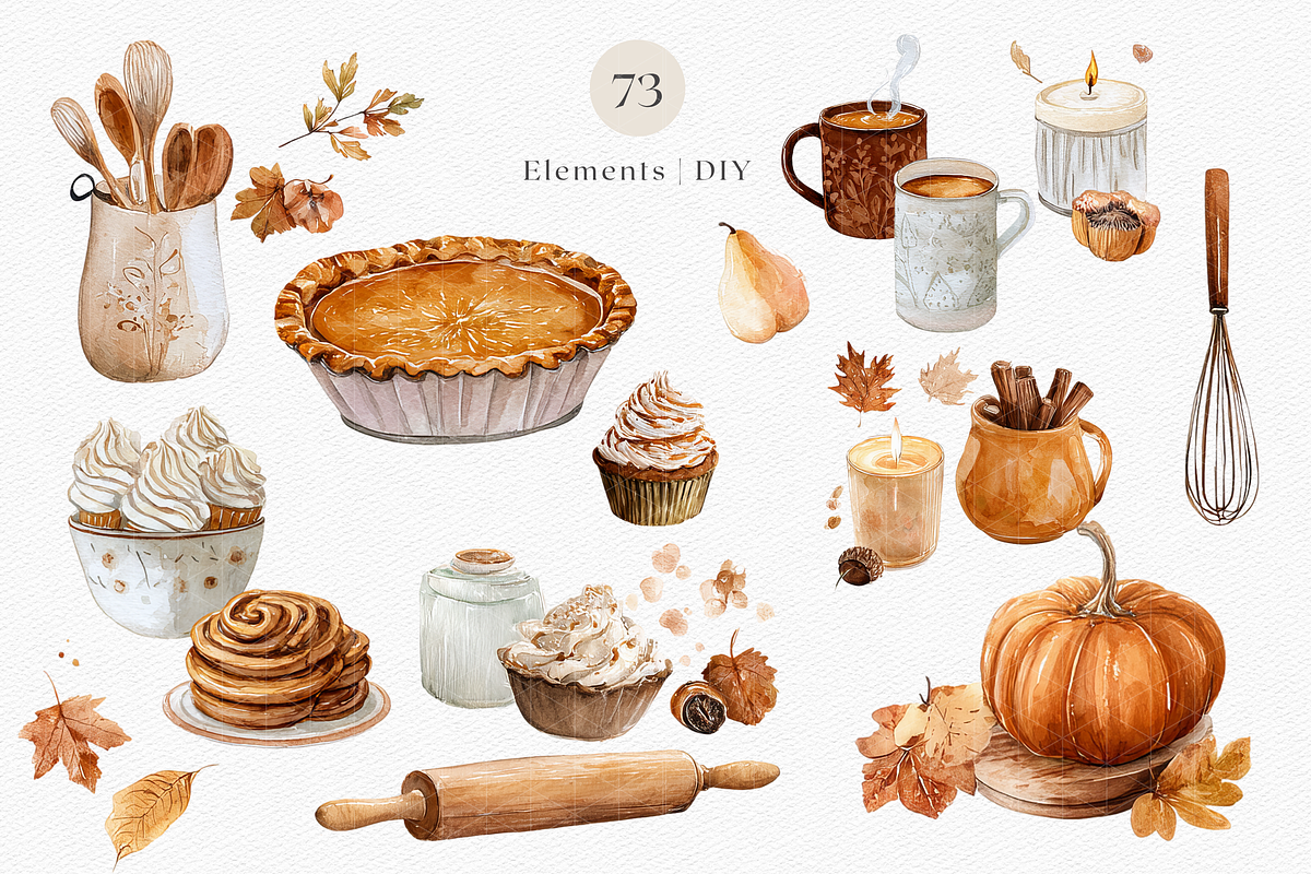 Watercolor Autumn Baking Clipart, a Decorative Illustration by ThaismotaCreativeCo (Photo 3 of 12)