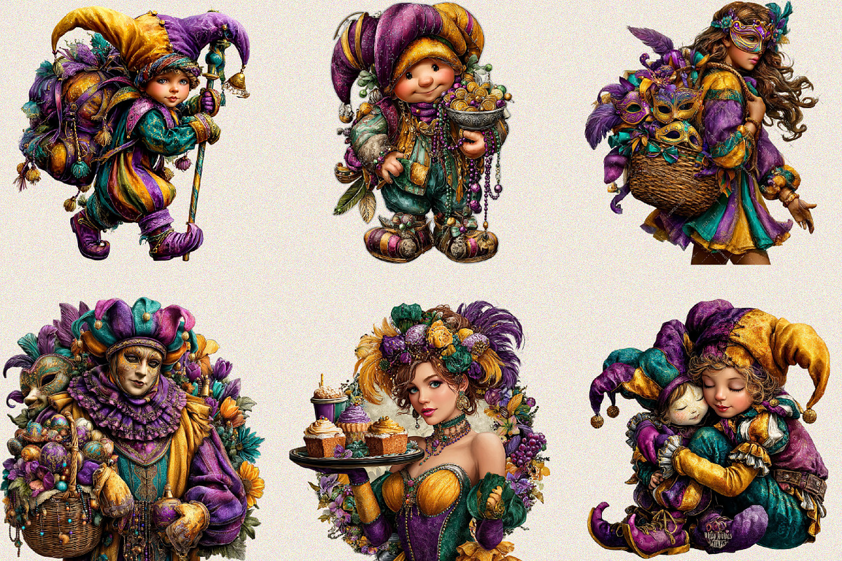 Watercolor Mardi Gras Clipart Bundl, an Illustration by SVGArt (Photo 2 of 8)