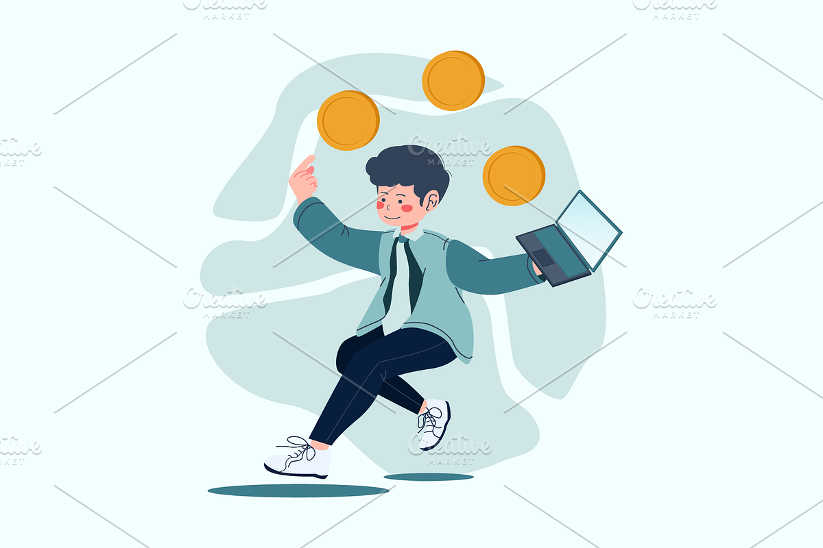 Happy Man with Business Profit, a Person Illustration by Ahmad_Studio