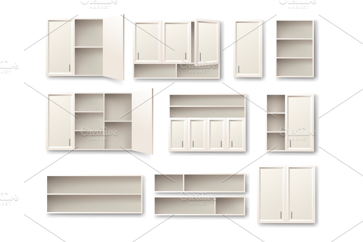 Kitchen cabinets mockup set, an Object Illustration by Things for designers