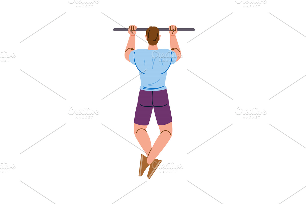 Strong man doing pull ups on, a Sport Illustration by pikepicture