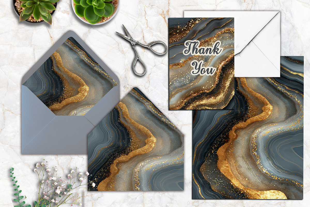 Golden Gray Agate Textures Paper Set, a Background Graphic by V Design Creator (Photo 5 of 12)