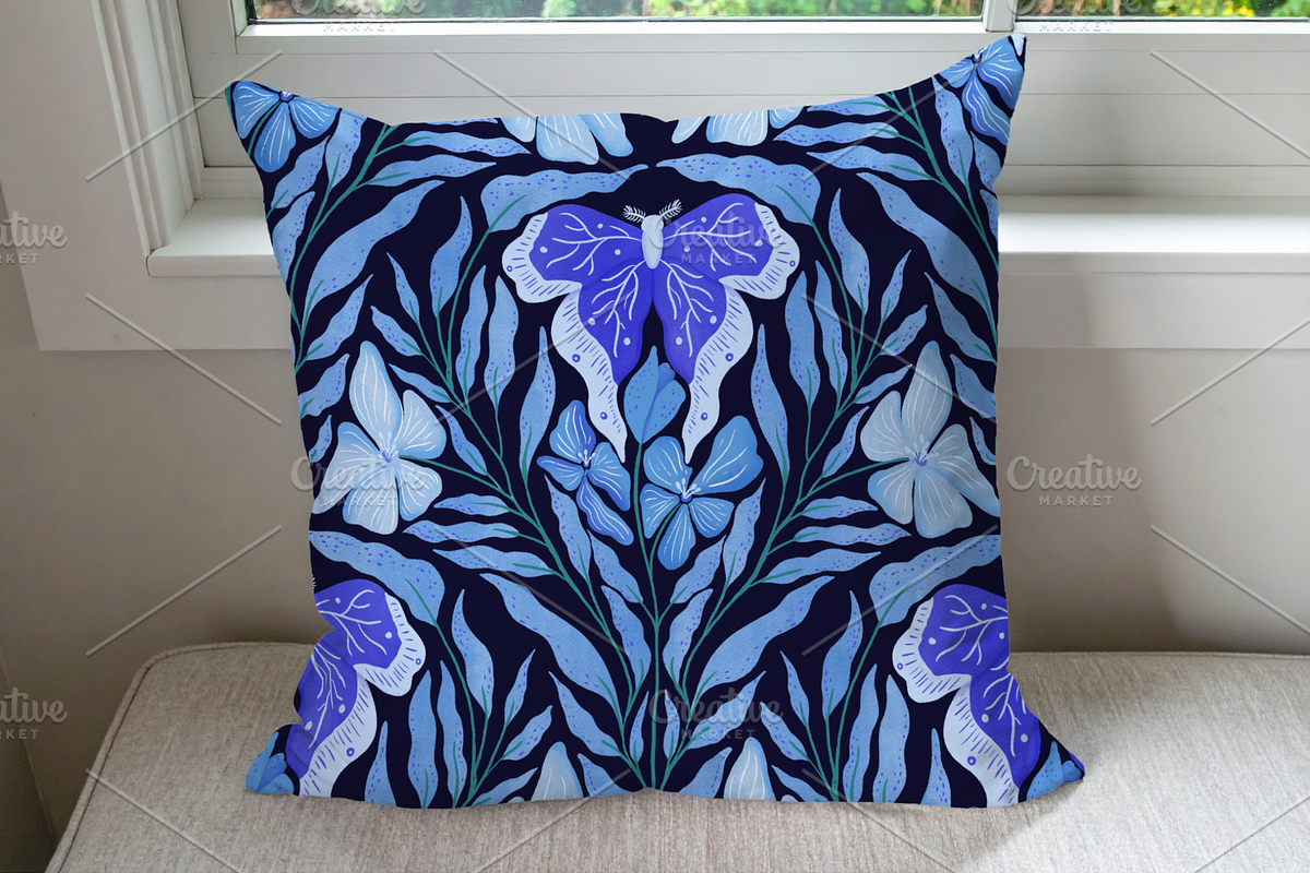 Monochrome Moth and Floral Seamless, a Pattern Graphic by Little Creative Scribbles (Photo 8 of 8)
