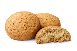 Oatmeal cookies and half on a white, a Food & Drink Photo by innakreativ