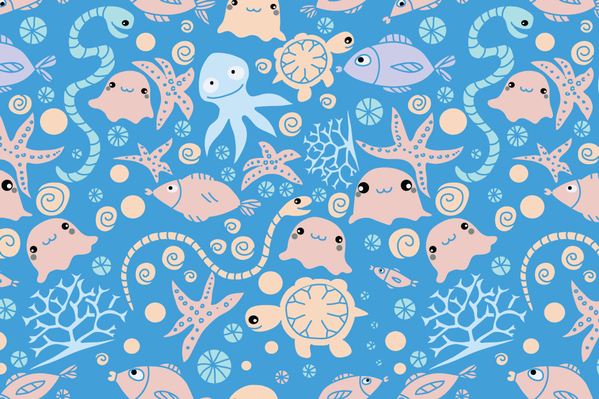 Funny sea. Set of semless patterns., a Pattern Graphic by tamara.comotomka (Photo 1 of 4)