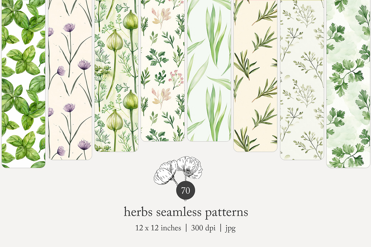 70 kitchen herb seamless pattern, a Pattern Graphic by Poppy Lane Studio (Photo 1 of 10)