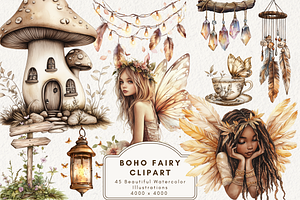 Boho Fairy Clipart, an Illustration by NadiaTheronArt