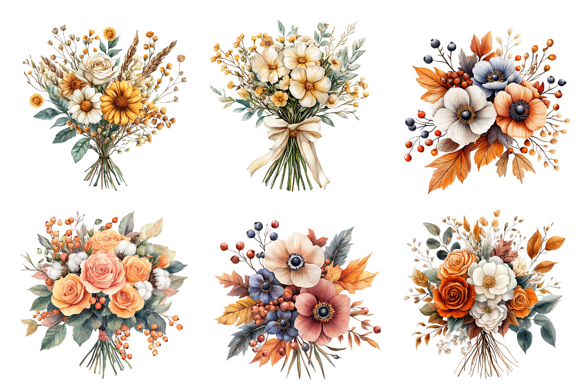 Autumn Wedding Flowers Bouquet Clipa, an Illustration by CreationArt (Photo 2 of 5)