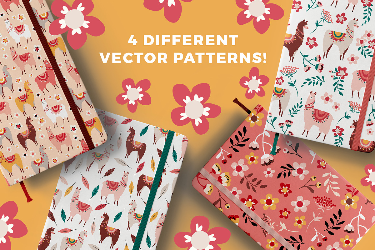Vector Llama items and patterns, an Object Graphic by Laura Camoe (Photo 3 of 7)