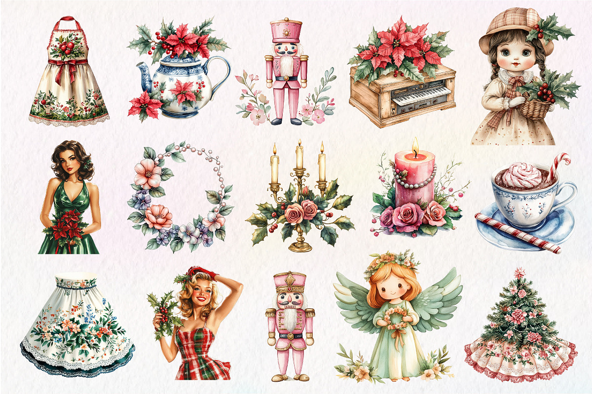 Grandmillennial Christmas Clipart, an Illustration by Dream Creation (Photo 2 of 4)