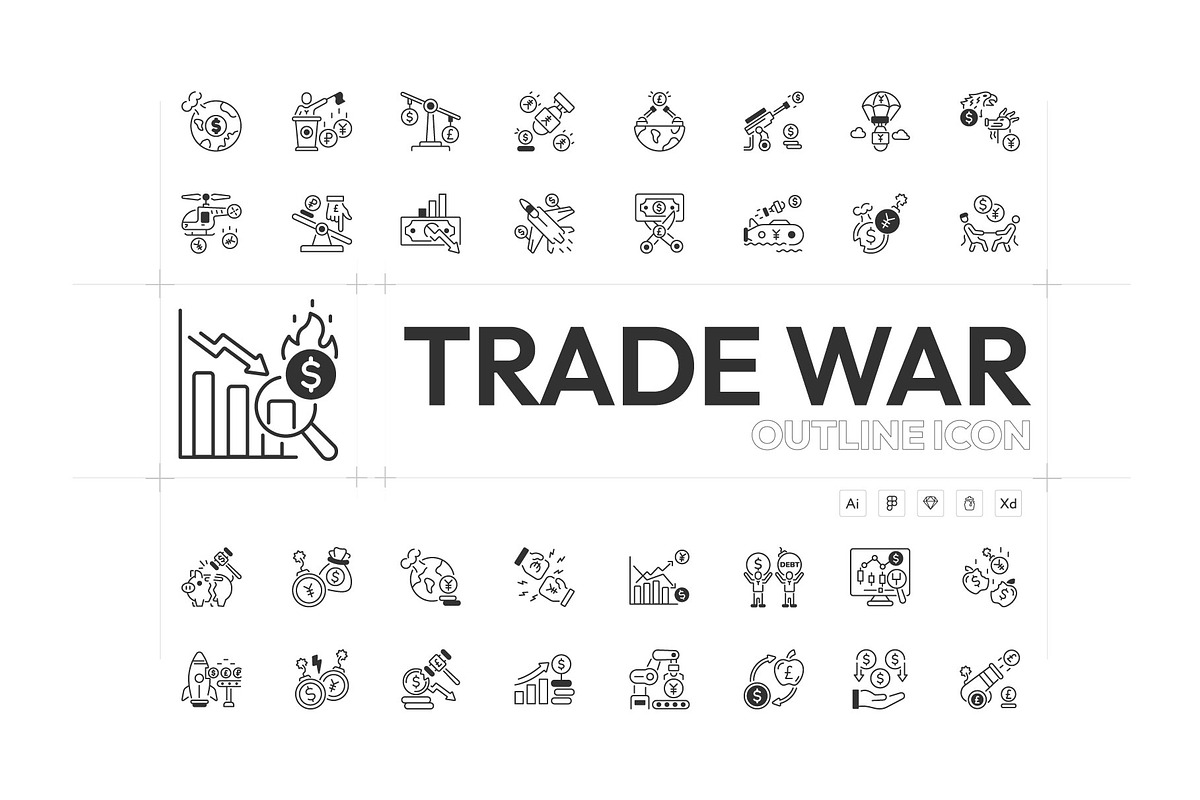Linear Trade War Icon Set, an Outline Icon by Prosymbols (Photo 1 of 5)
