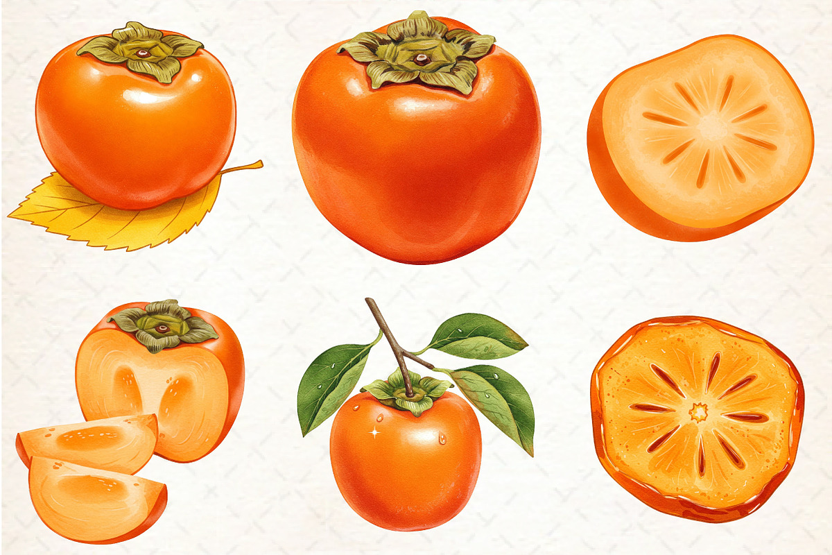 Watercolor Persimmon Fruit Clipart, an Illustration by Libby Wishes (Photo 4 of 5)