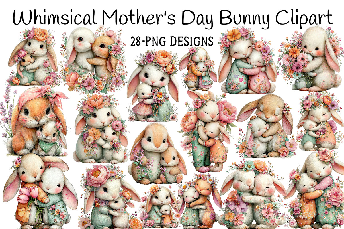 Whimsical Mother's Day Bunny Clipart, an Illustration by Daily.Designs (Photo 1 of 7)