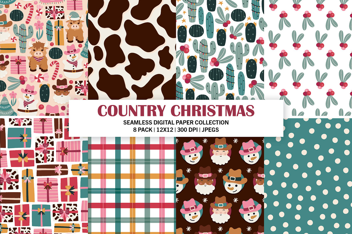 Country Christmas Seamless Patterns, a Pattern Graphic by Alanna Messina Design Co (Photo 1 of 8)
