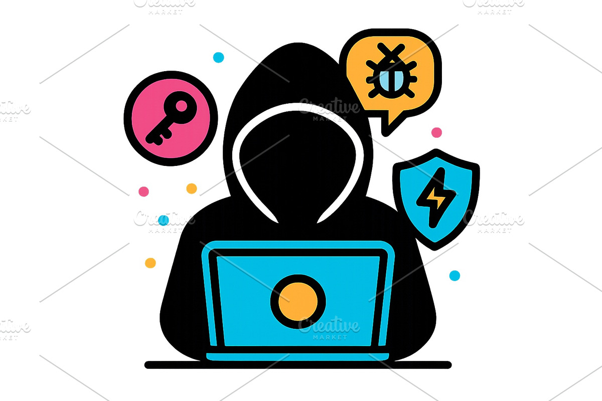 Vector illustration of a hacker at, a Technology Illustration by ZinetroN