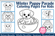 Winter Puppy Parade Coloring Pages F, an Animal Illustration by maggiesar (Thumbnail 1 of 4)