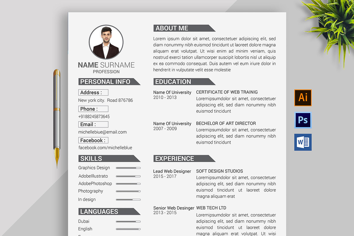 Clean Resume/CV, a Resume Template by designvillage (Photo 1 of 12)