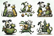 Whimsical Christmas Dog & Cat Bundle, an Illustration by Creative Art (Thumbnail 3 of 11)