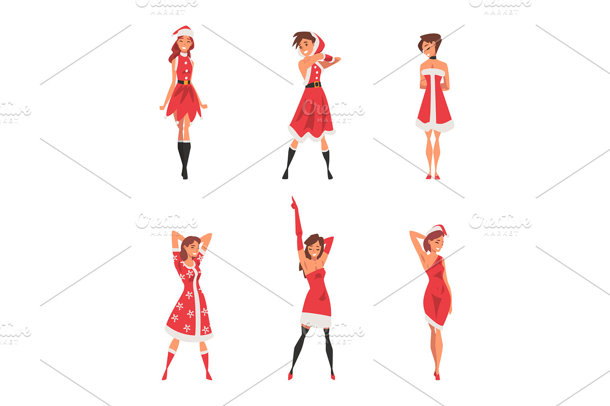 Pretty Woman Wearing Red Santa, a Person Illustration by TopVectors