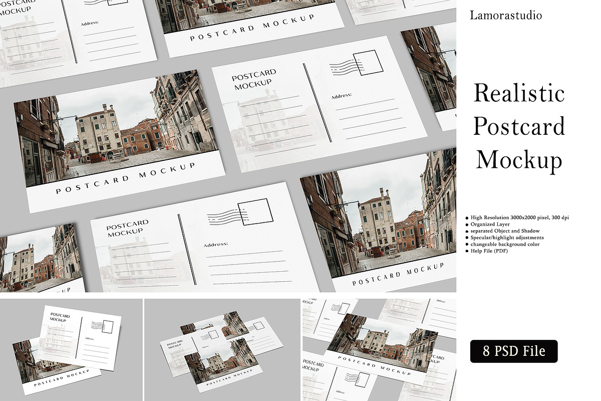 Realistic Postcard Mockup, an Advertising Mockup by lamorastudio (Photo 1 of 9)