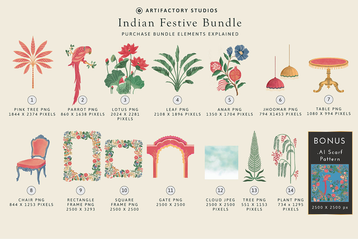 Indian Festive Illustration Set, a Decorative Illustration by Artifactory Studios (Photo 4 of 7)