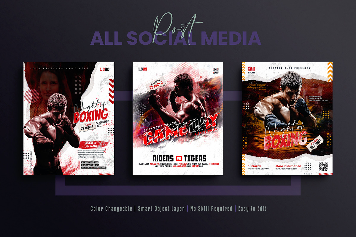 Boxing Social Media Post Template, a Social Media Template by Creative_View (Photo 6 of 8)