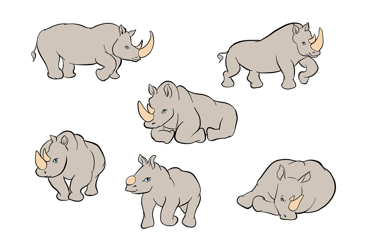 Rhinoceros collection, an Animal Illustration by Anada Arty