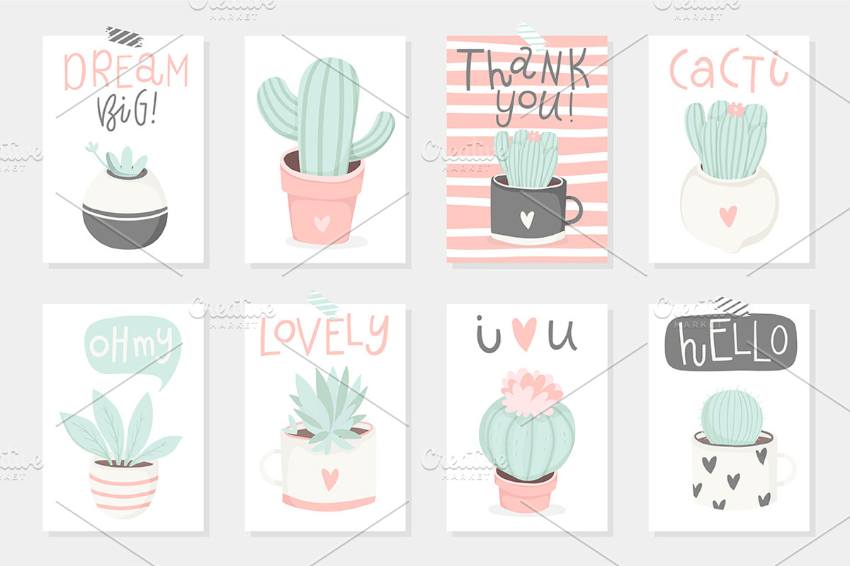 Cute cactus and lettering set♥, an Animal Illustration by Artnis (Photo 3 of 5)