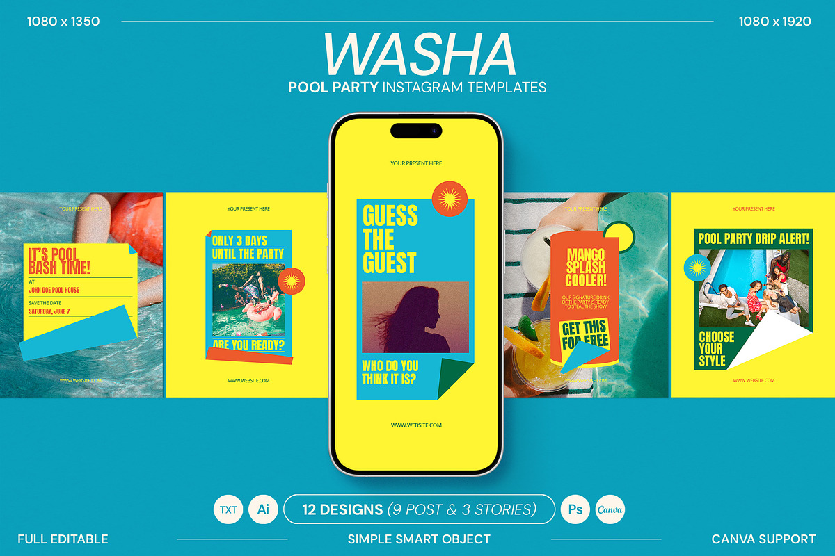 Pool Party Instagram Templates, a Social Media Template by Supanium Studio (Photo 2 of 5)