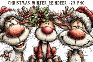 Christmas Winter reindeer Clipart, an Illustration by Libby Wishes