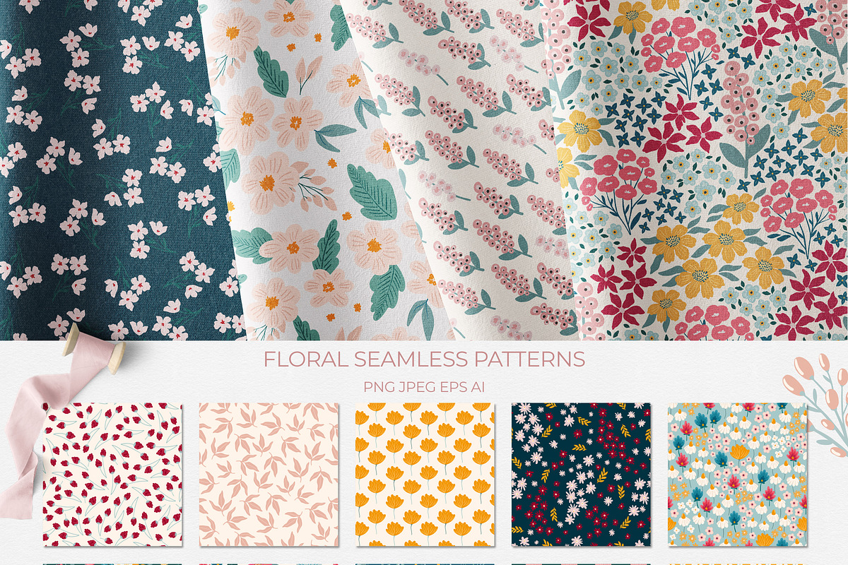 Bright Florals, Flowers & patterns, a Background Graphic by Cozy pattern shop (Photo 4 of 11)