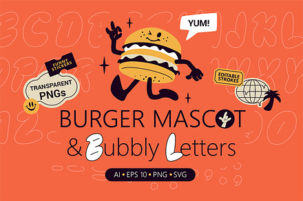 Burger Mascot & Bubbly Letters
