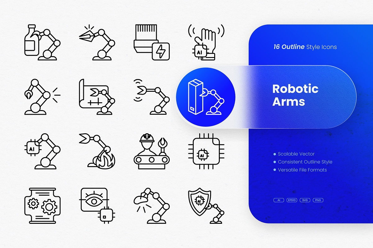 Robotic Arms Outline Icons, an Outline Icon by cidcud_graphic