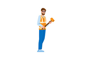 Construction worker holding mallet, an Illustration by pikepicture