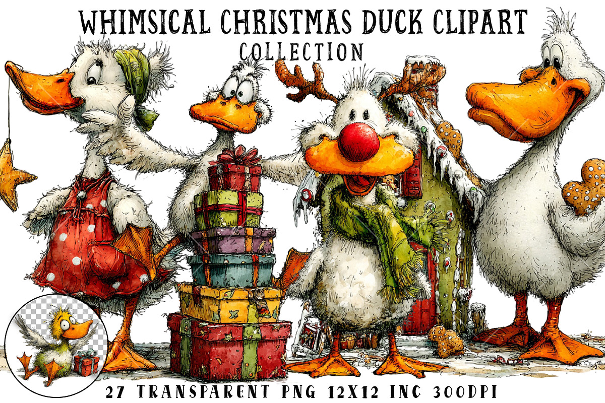 Whimsical Christmas Duck Clipart, an Illustration by OK Design (Photo 1 of 6)