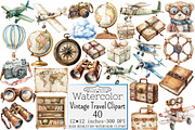 Watercolor Vintage Travel Clipart, a Seasonal Illustration by Design Market (Thumbnail 1 of 5)