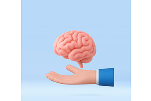 3D Hand Holding Brain Symbolizing, an Education Illustration by ModVector