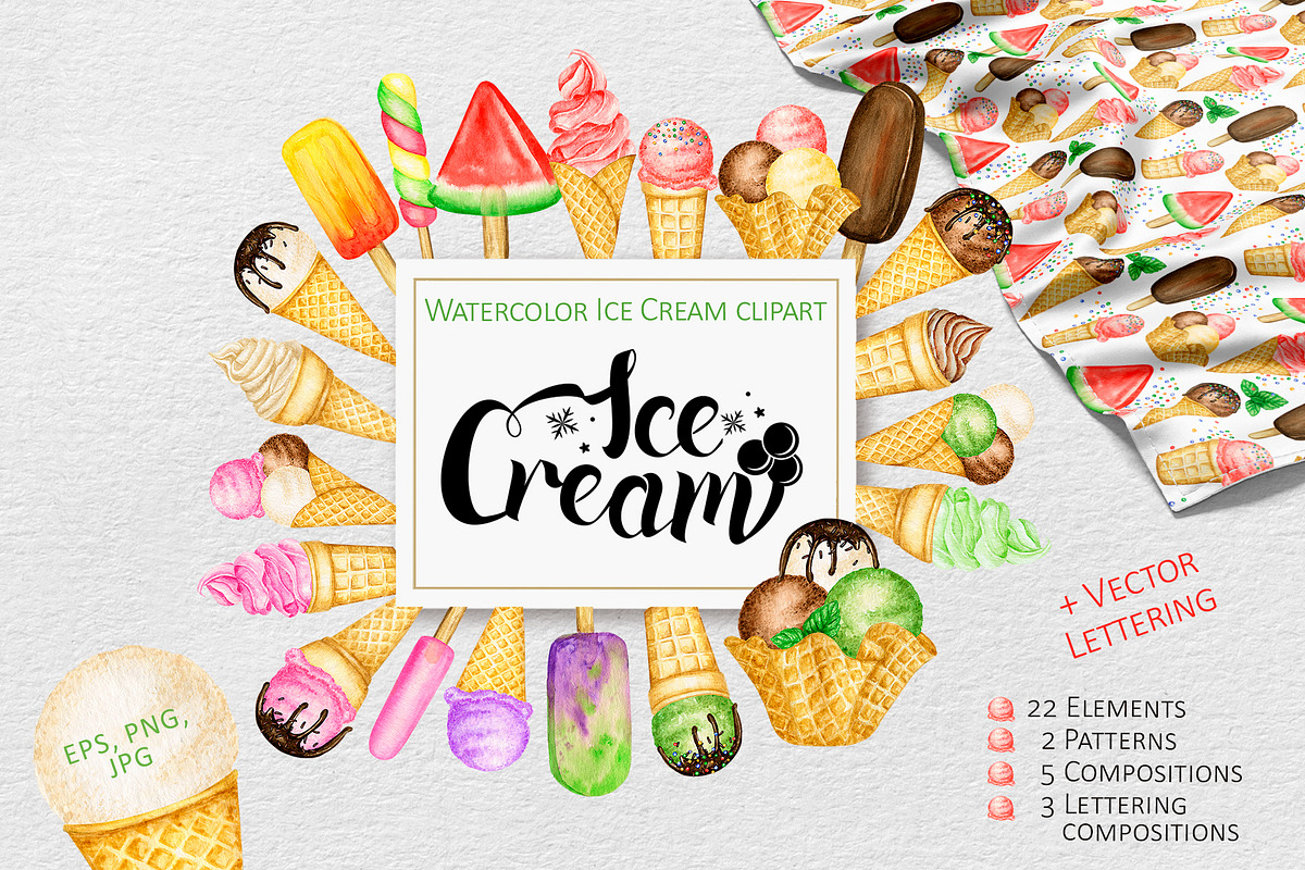 Ice Cream watercolor clipart, an Object Graphic by svetlanaARTdreams (Photo 1 of 11)