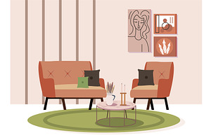 home chair and couch with table, an Object Illustration by studiogstock