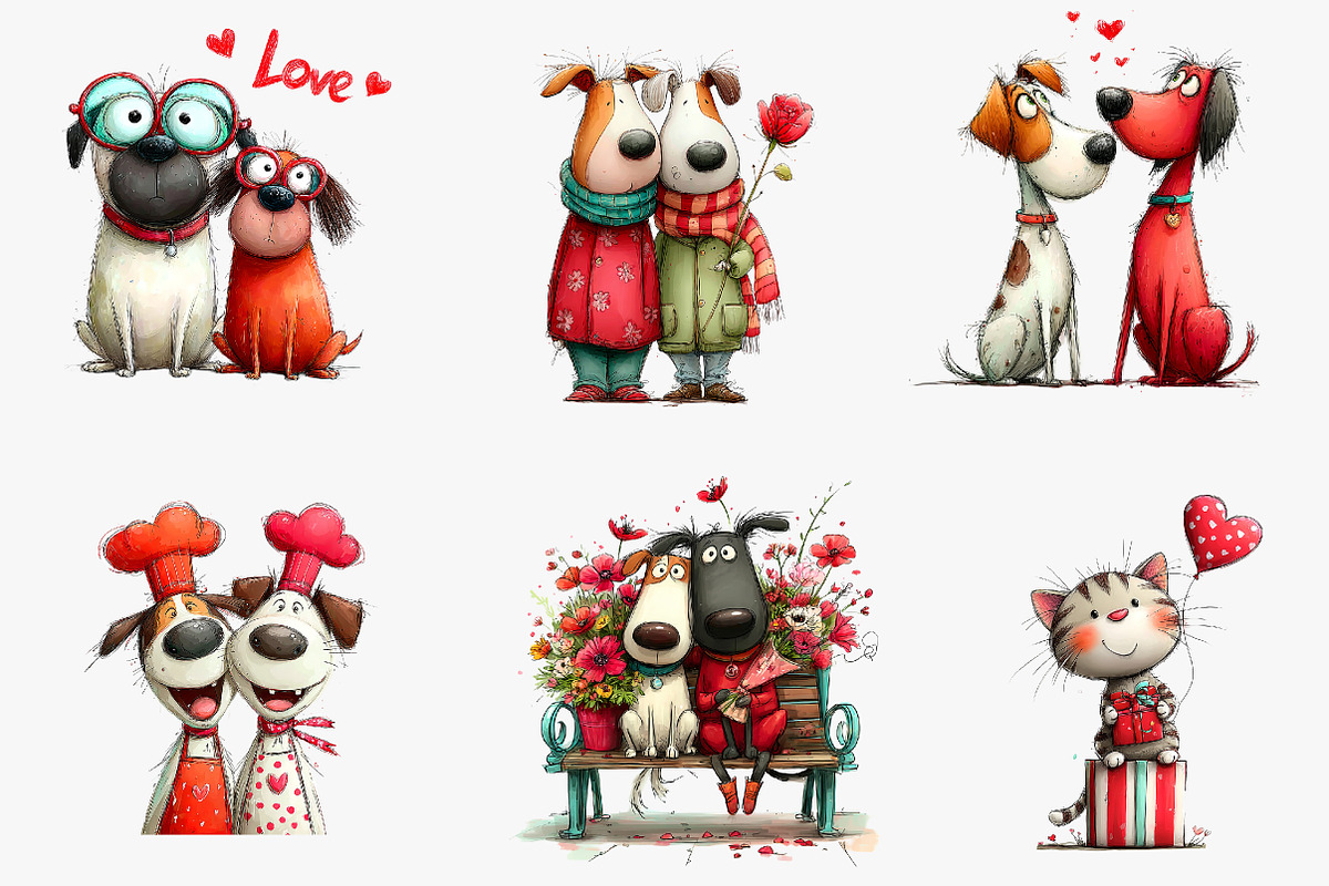 whimsical valentines day dogs clipar, an Illustration by CreationArt (Photo 4 of 6)