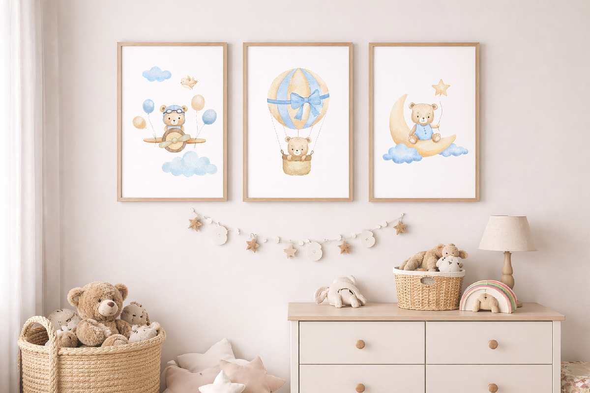 Watercolor teddy bear for nursery, an Animal Illustration by ElenaPlatovaArt (Photo 2 of 12)