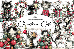 Whimsical Christmas Cats Clipart, an Illustration by CreationArt