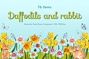 Daffodils and Rabbit Watercolor, an Animal Illustration by CreativeValuation (Thumbnail 1 of 12)
