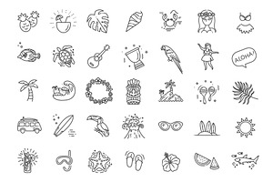 Tropical summer, Hawaii icon set, an Outline Icon by Tettygreen