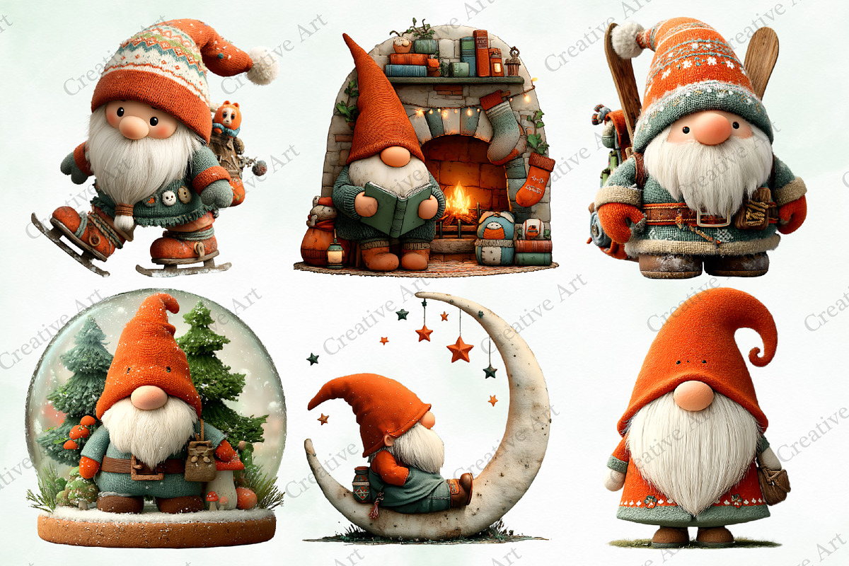 Christmas Gnome Clipart Bundle, an Illustration by Creative Art (Photo 6 of 10)