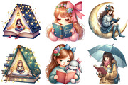 Cute Little Girl Reading Clipart, an Illustration by Pixels.Craft (Thumbnail 4 of 10)